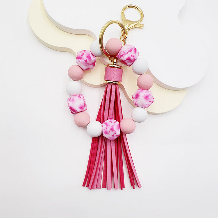 Silicone Octagonal Oak Tassel Key Chain